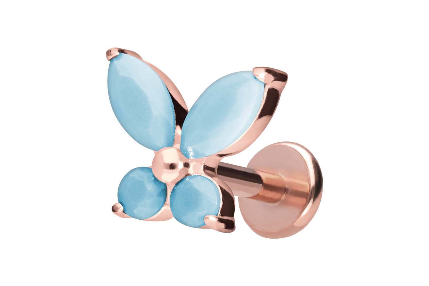 Titan Labret Piercing mit Push Fit SCHMETTERLING + SYNTHETISCHE TÜRKISE